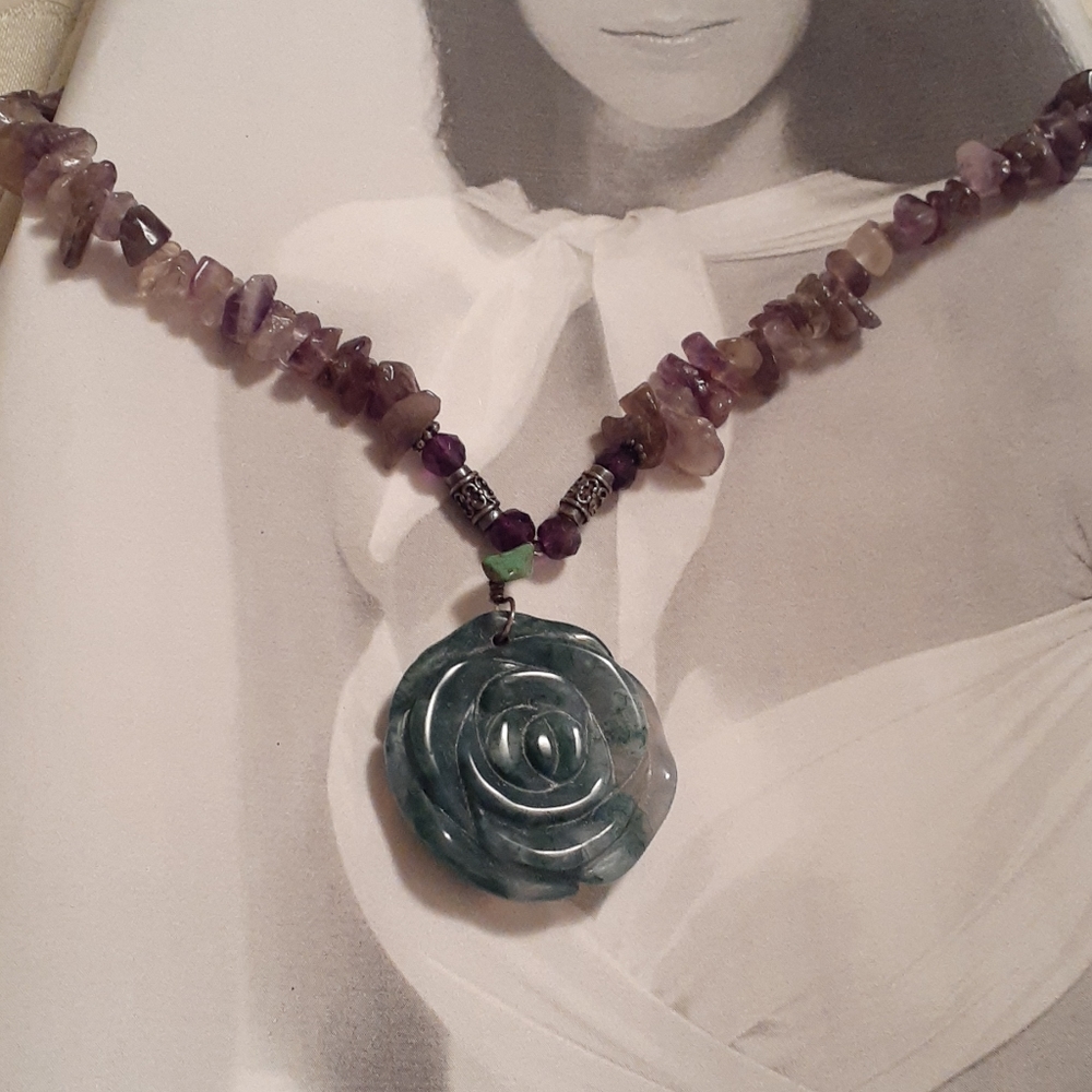 Green Stone & Amethyst Necklace
